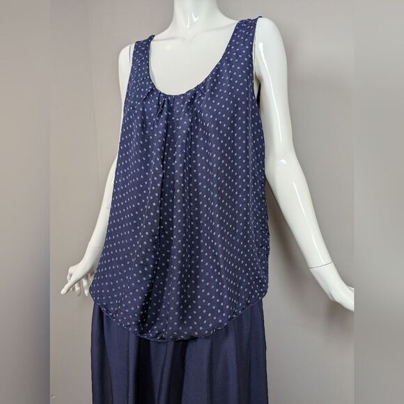 Bella Italy Navy Silk Layered Maxi Dress Sz M - Picture 7 of 12